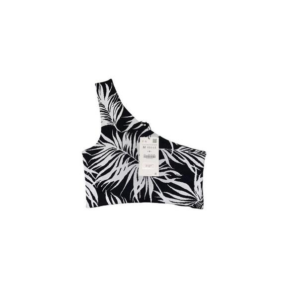 Zara Black & White Tropical  Sleeveless One Shoulder Crop Top. NWT. Medium - Picture 4 of 4